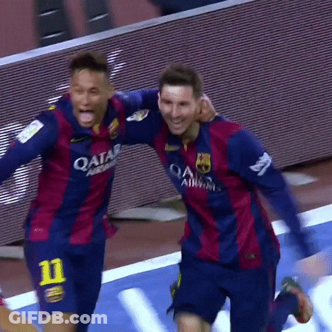 Two Soccer Players Wearing Qatar Jerseys GIF