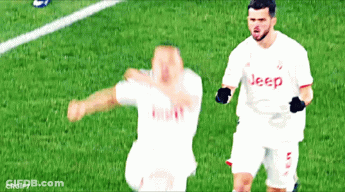 Two Soccer Players Wearing White Jerseys With Jeep On The Front GIF