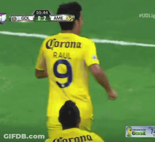 Two Soccer Players Wearing Yellow Jerseys With The Number 9 On Them GIF