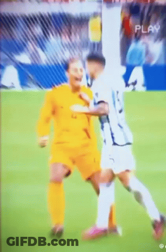 Two Soccer Players With Play Text GIF