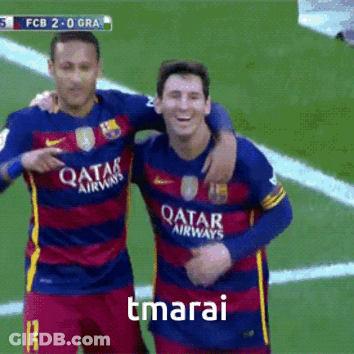 Two Soccer Players With Qatar Airways On Their Shirts GIF