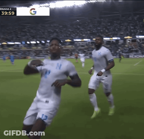 Two Soccer Players With Sign Saying Randa 2 GIF