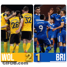 Two Soccer Teams Are Playing Against Each Other With Wol 2 And Bri 1 GIF