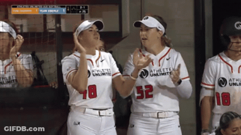 Two Softball Players In Athletic Unlimited Jerseys Clapping GIF