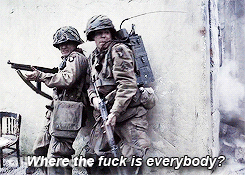 Two Soldiers Are Standing Next To Each Other With The Words " Where The Fuck Is Everybody " Above Them GIF