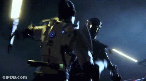 Two Soldiers Fighting With Lightsabers GIF