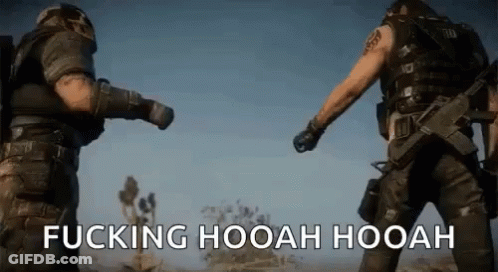 Two Soldiers In Desert Saying Fucking Hooah Hooah GIF