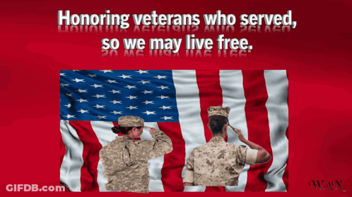 Two Soldiers Saluting American Flag Honoring Veterans GIF