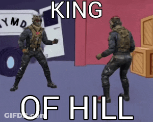 Two Soldiers Standing Next To Each Other Saying King Of Hill GIF