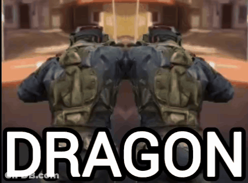 Two Soldiers Standing With Dragon Behind GIF