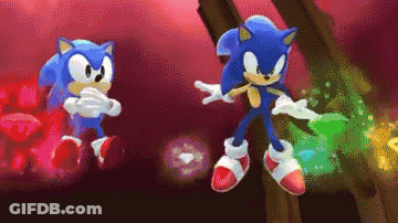 Two Sonic The Hedgehogs Side By Side On Red GIF