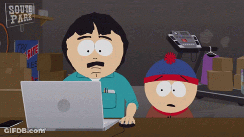 Two South Park Characters Are Looking At A Laptop Computer GIF