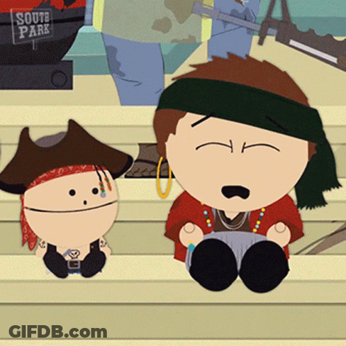 Two South Park Characters Are Sitting On A Bench GIF