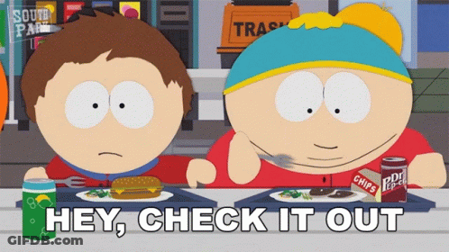 Two South Park Characters Eating And Drinking Pop-Corn Chips GIF