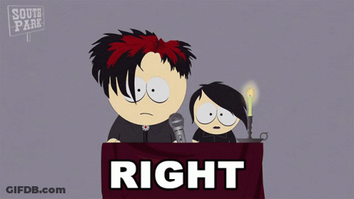 Two South Park Characters Sitting At A Table With A Sign That Says Right In Front Of Them GIF
