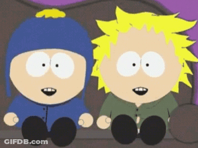 Two South Park Characters Sitting Next To Each Other GIF