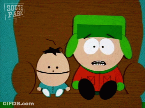 Two South Park Characters Sitting Next To Each Other On A Chair GIF