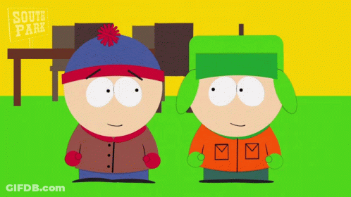 Two South Park Characters Stand Next To Each Other GIF