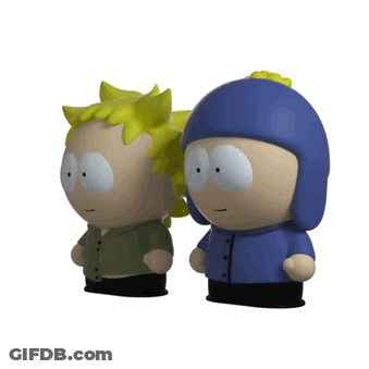 Two South Park Figurines Are Standing Next To Each Other GIF