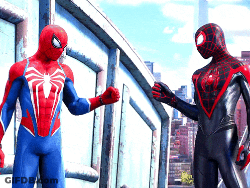 Two Spider-Man Standing Together GIF