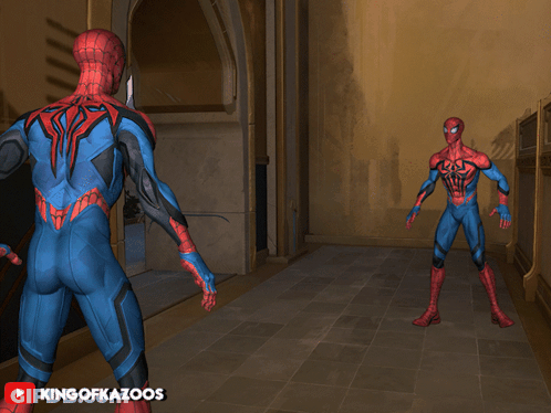 Two Spider-Men In Hallway GIF