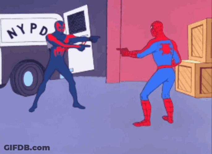 Two Spiderman Face Off Meme GIF