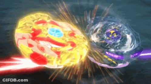 Two Spinning Tops Thrown At Each Other With Letter T GIF