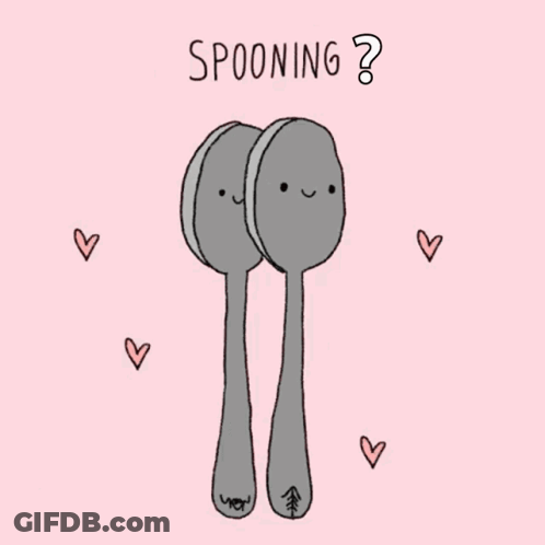 Two Spoons With Faces Saying Spooning GIF
