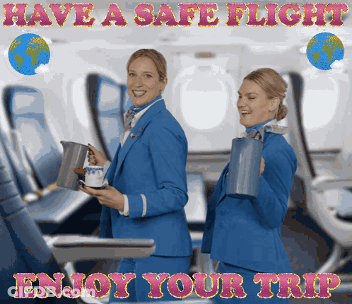 Two Stewardesses Have A Safe Flight GIF