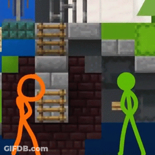 Two Stick Figures Are Standing Next To Each Other In A Video Game . GIF
