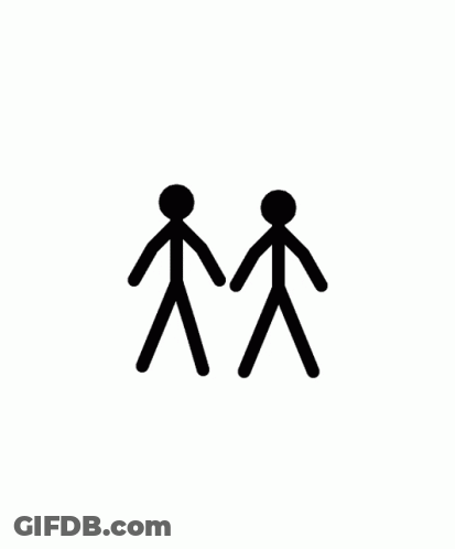 Two Stick Figures Are Walking Side By Side Holding Hands On A White Background GIF