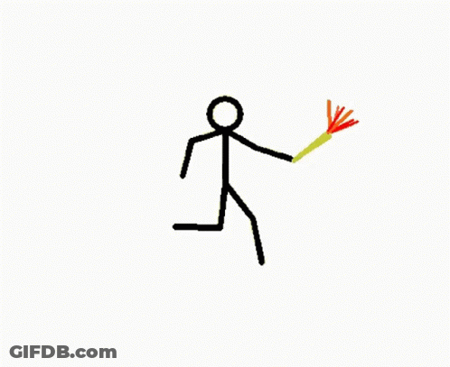 Two Stick Figures Holding Torch One Running GIF