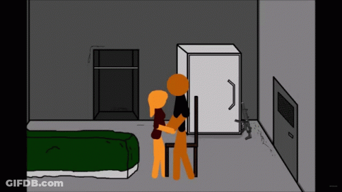 Two Stick Figures Hugging GIF