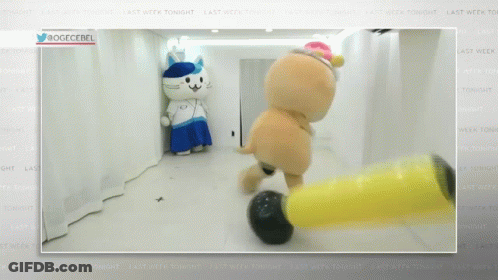 Two Stuffed Animals Are Standing Next To Each Other On A Screen That Says ' Last Week Tonight ' On It GIF
