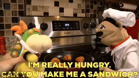 Two Stuffed Animals Asking Samsung Stove For Sandwich GIF