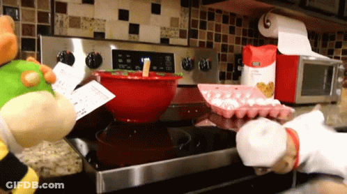 Two Stuffed Animals Cooking One With Receipt Saying A GIF