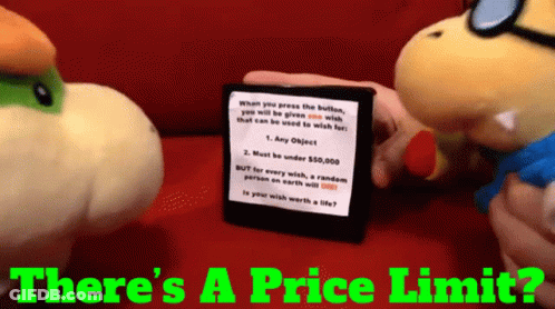 Two Stuffed Animals Holding Card Saying There's A Price Limit GIF