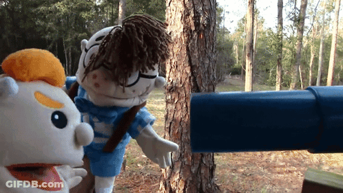 Two Stuffed Animals Looking Through Telescope GIF