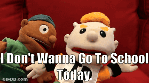 Two Stuffed Animals Saying I Don't Wanna Go To School Today GIF