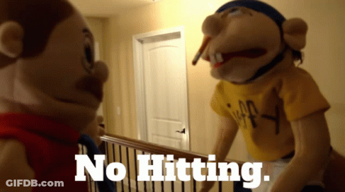 Two Stuffed Animals Saying No Hitting GIF