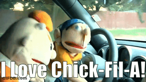 Two Stuffed Animals Sitting In A Car With The Words I Love Chick-Fil-A GIF