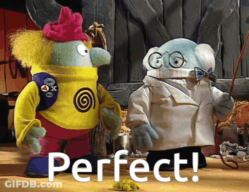 Two Stuffed Animals Standing Next To Each Other With Perfect GIF