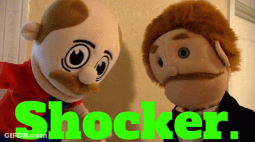 Two Stuffed Animals Standing Next To Each Other With Shocker GIF