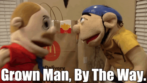 Two Stuffed Animals With Grown Man By The Way GIF