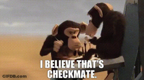 Two Stuffed Monkeys Are Playing Chess And One Of Them Is Saying I Believe That 'S Checkmate . GIF