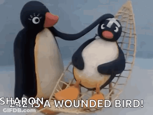 Two Stuffed Penguins In Canoe Petting Head GIF