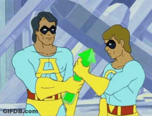 Two Superheros With Letter A On Chest GIF