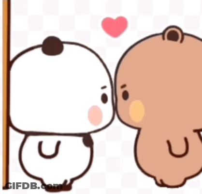 Two Teddy Bears Are Kissing Each Other On The Cheeks . GIF
