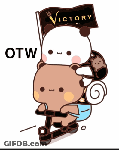 Two Teddy Bears Are Riding A Scooter And One Bear Is Holding A Victory Flag GIF