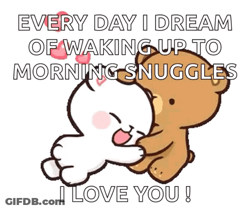 Two Teddy Bears Are Sitting Next To Each Other With The Words " Every Day I Dream Of Waking Up To Morning Snuggles " GIF